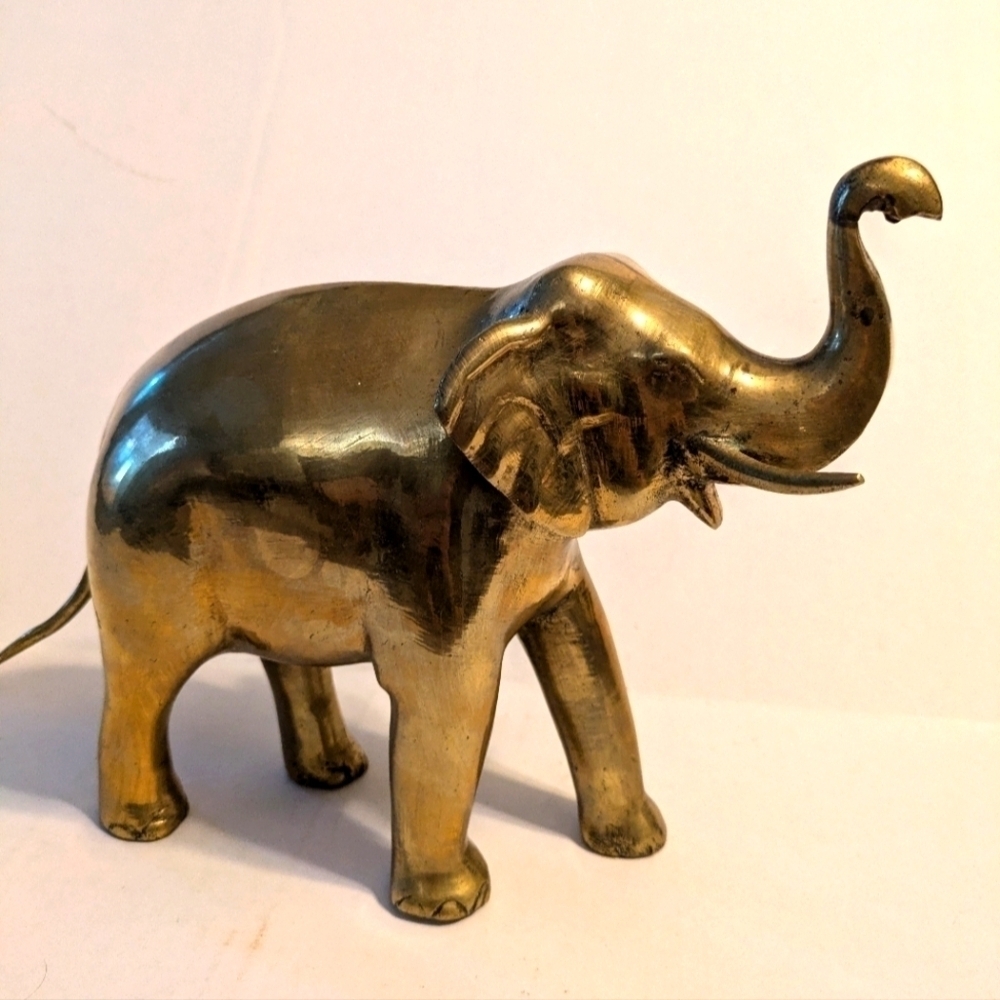 Vintage Large Brass Elephant Statue Figure Beautiful Patina 9" + heavy, India